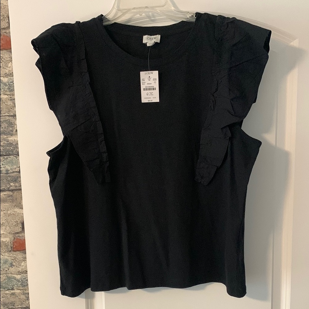 J. Crew Black Ruffled Sleeveless Top